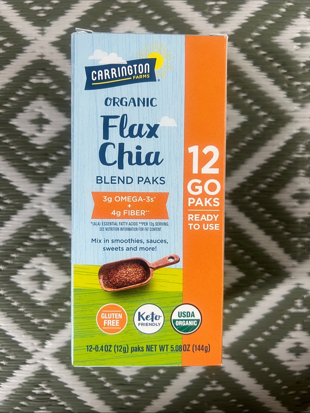 Carrington Farms Organic Flax Chia Blend Packs - Blue & Orange Box